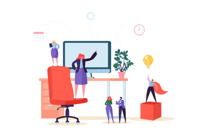 Modern Workspace Workplace with Desk and Business People Illustration