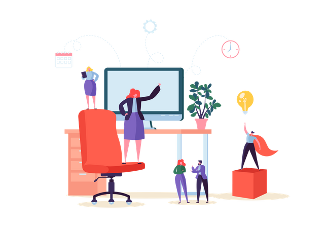 Modern Workspace Workplace with Desk and Business People  Illustration