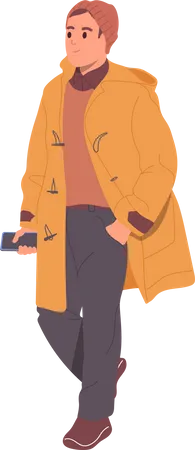 Jeune homme élégant et moderne portant un manteau chaud  Illustration