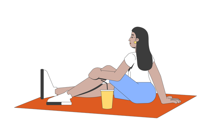 Moderne indische Frau faulenzen mit Getränk auf Picknickdecke  Illustration
