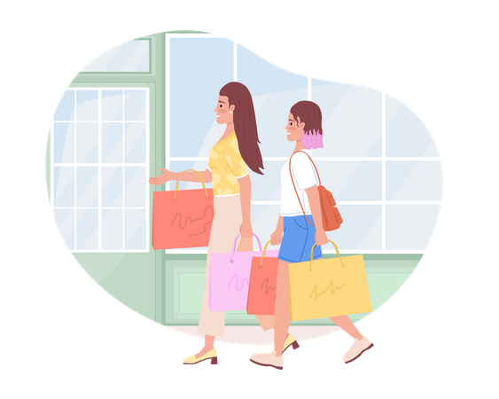 Maman et fille modernes font du shopping ensemble  Illustration