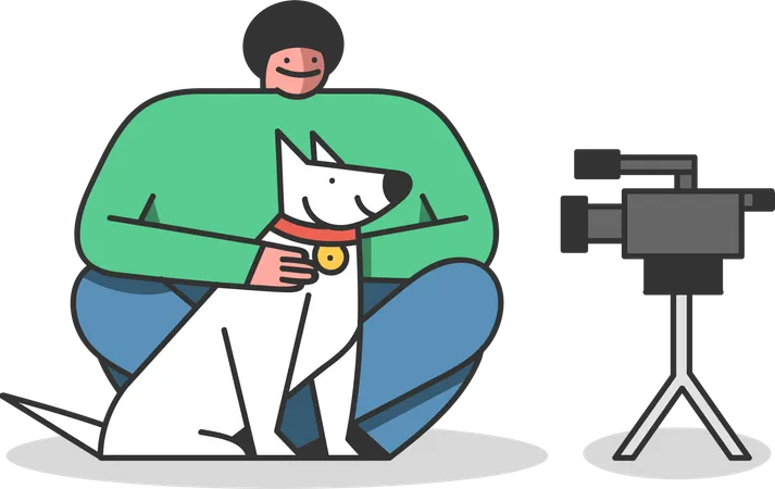 Moderner Vlogger erstellt Video mit Hund für Blog-Kanal in sozialen Medien  Illustration