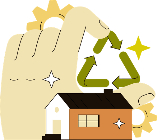 Modernización y mejora de casas antiguas para una vida sostenible.  Ilustración