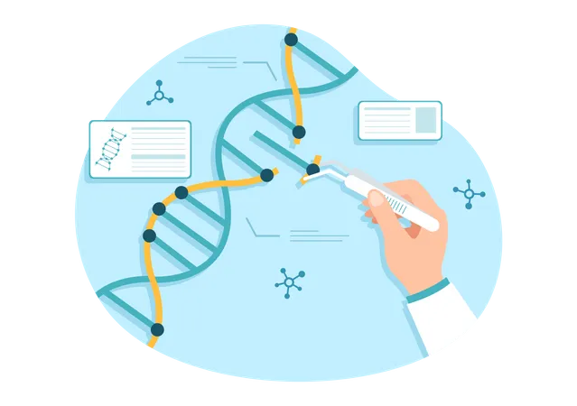 Ilustracion De Ingenieria Genetica Y Modificaciones De ADN Con Investigacion Genetica O Cientificos Experimentales En Plantillas Dibujadas A Mano De Dibujos Animados Planos Ilustración