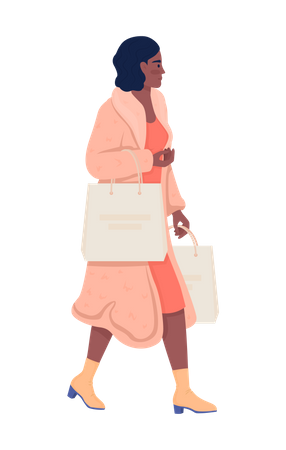 Modische Dame im rosa Mantel mit Einkäufen  Illustration
