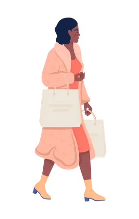 Modische Dame im rosa Mantel mit Einkäufen  Illustration