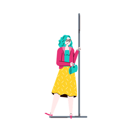 Modische Frau mit Handläufen in der U-Bahn  Illustration