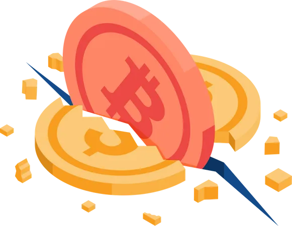 Moeda De Dolar Isometrica Plana 3 D Quebrada Por Bitcoin Bitcoin Substitui Dinheiro Em Dolar E Conceito De Criptomoeda Ilustração
