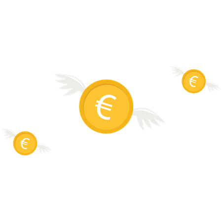 Moeda de euro voa no céu  Ilustração