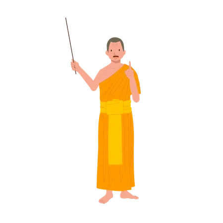 Moine thaïlandais en tant que professeur avec un bâton de pointage donnant des connaissances sur le bouddhisme  Illustration