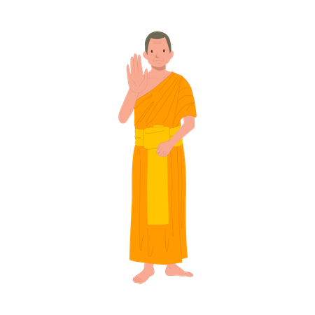 Moine thaïlandais en robes traditionnelles avec geste symbolique de la main  Illustration
