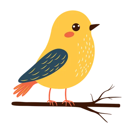 Moineau jaune perché sur une branche d'arbre  Illustration