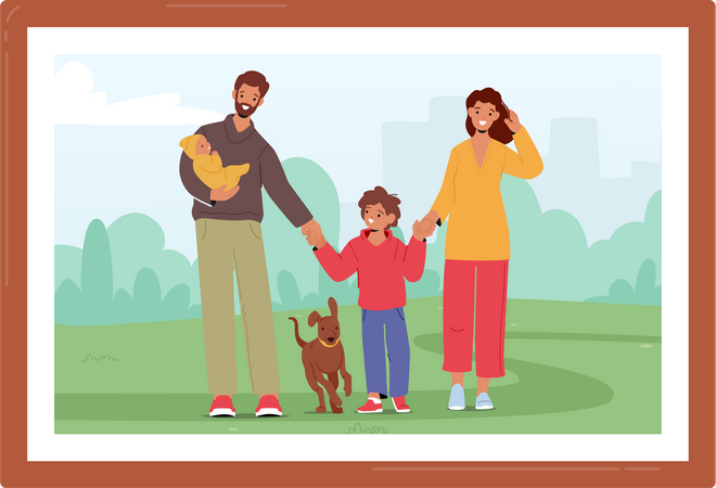 Moldura para foto de família feliz  Ilustração