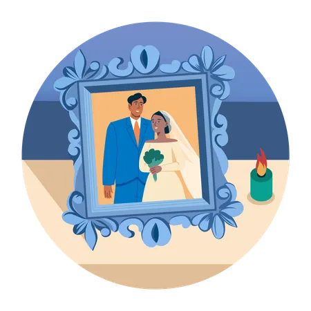 Foto emoldurada de casal recém-casado  Ilustração