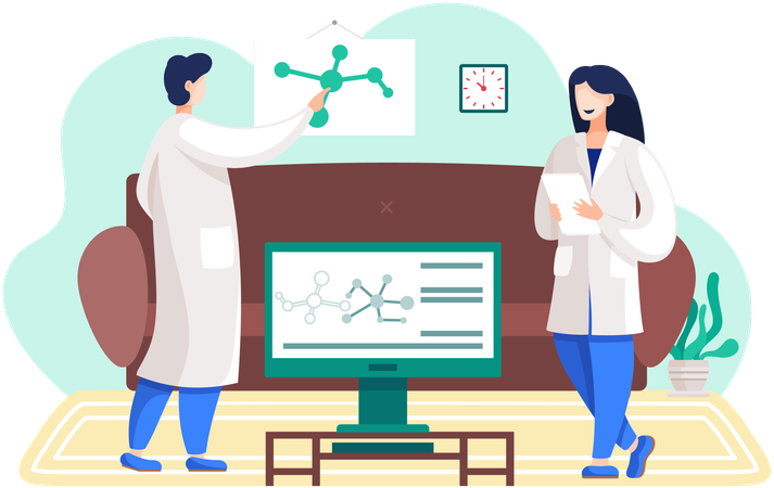 Molecule model shown on wall  Illustration