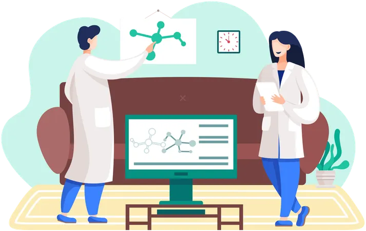 Molecule model shown on wall  Illustration