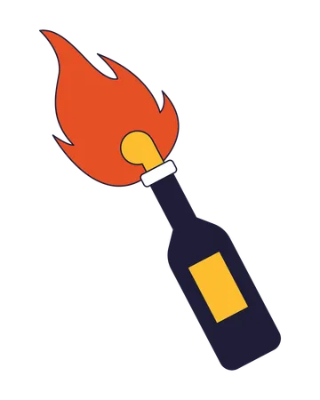 Molotov Cocktail Flat Line Color Isolated Vector Object Bottle With Flammable Substances Editable Clip Art Image On White Background Simple Outline Cartoon Spot Illustration For Web Design Illustration