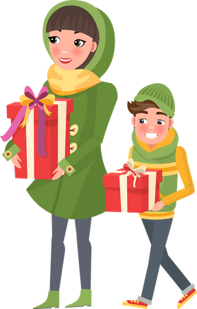 Mom and Boy doing shopping  Illustration