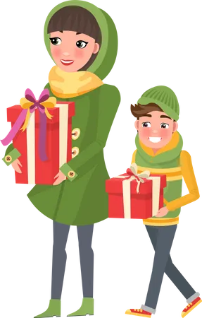 Mom and Boy doing shopping  Illustration