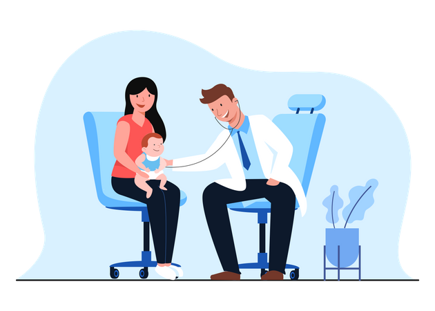 Mom and child are examined by a pediatrician  Illustration