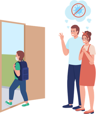 Mom and dad see son off to lesson Illustration