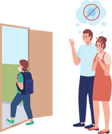 Mom and dad see son off to lesson  Illustration