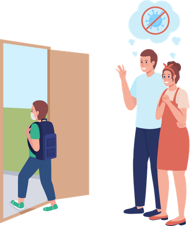 Mom and dad see son off to lesson  Illustration