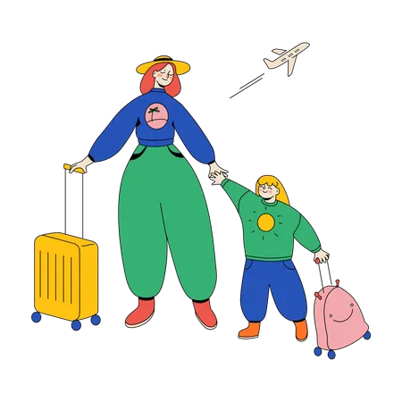 Mom And Daughter Are Going On A Trip  Illustration