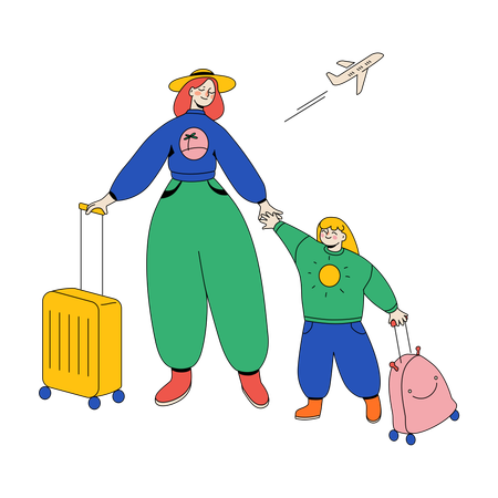 Mom And Daughter Are Going On A Trip  Illustration