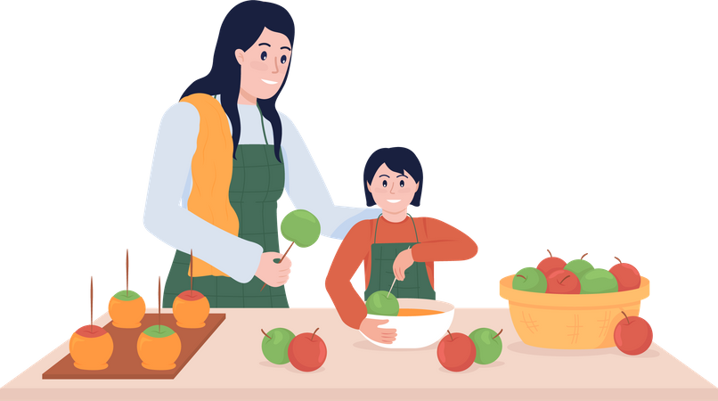 Mom and Daughter Cooking Illustration
