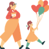 mother walking with daughter illustration free download