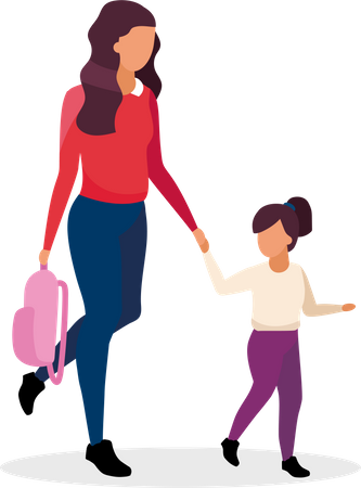 Mom and daughter going to school  Illustration