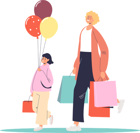 Mom and daughter going to shopping Illustration