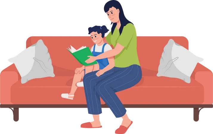 Mom and daughter reading book  Illustration