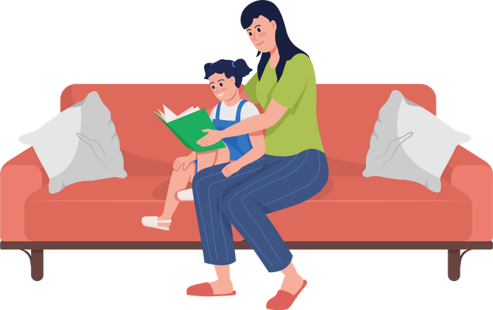 Mom and daughter reading book  Illustration