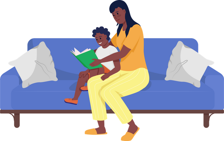 Mom and daughter reading book  Illustration