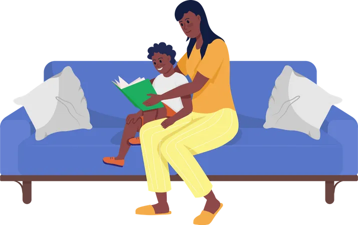 Mom and daughter reading book  Illustration