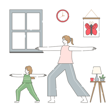 Mom and Kids Yoga Session  Illustration