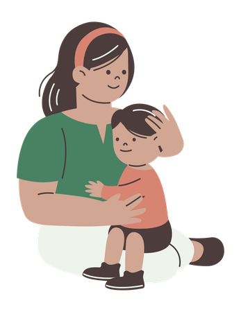 Mom and Son Hugging Embracing  Illustration