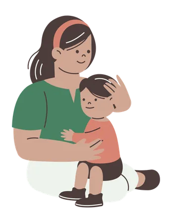 Mom and Son Hugging Embracing  Illustration