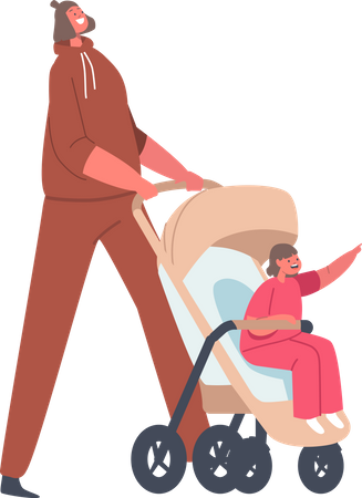 Mom and Toddler in Pram  Illustration