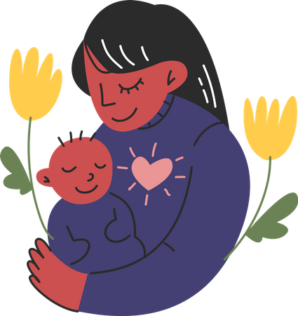 Mom Carrying Baby  Illustration