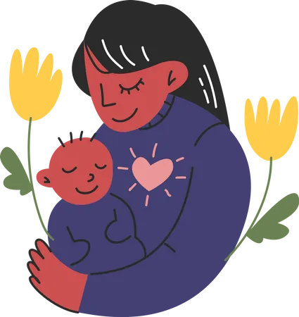 Mom Carrying Baby  Illustration