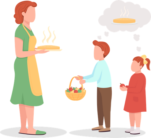 Mom cooked pie for kids Illustration