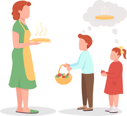 Mom cooked pie for kids  Illustration