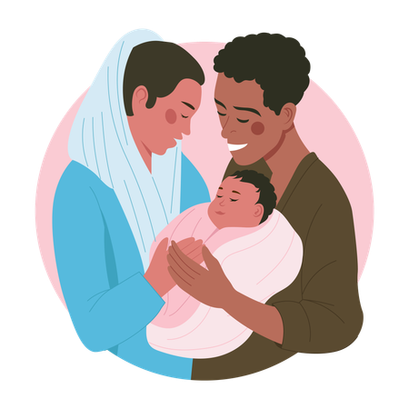 Mom dad love for infant  Illustration