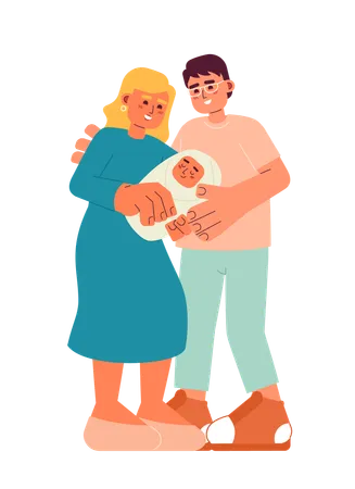 Mom Dad Newborn Flat Vector Spot Illustration Baby And Parents 2 D Cartoon Characters On White For Web UI Design Mixed Race Couple Holds Baby Infant Parenthood Isolated Editable Creative Hero Image Illustration