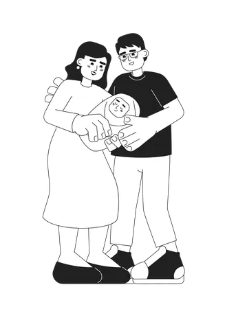 Mom Dad Newborn Monochrome Vector Spot Illustration Baby And Parents 2 D Flat Bw Cartoon Characters For Web UI Design Couple Holding Baby Infant Parenthood Isolated Editable Hand Drawn Hero Image Illustration