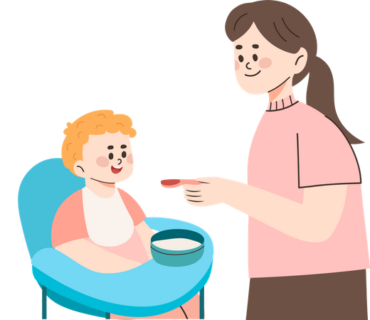 Mom feeding the baby  Illustration