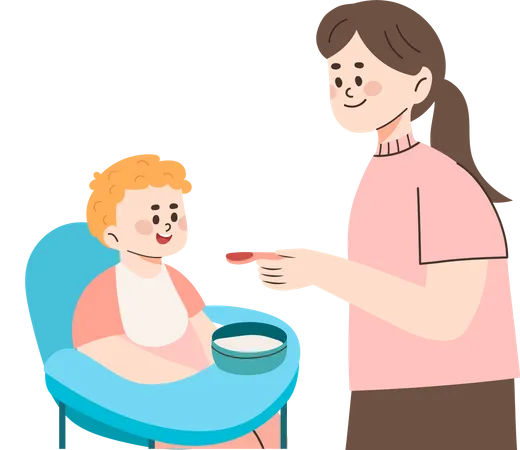 Mom feeding the baby  Illustration